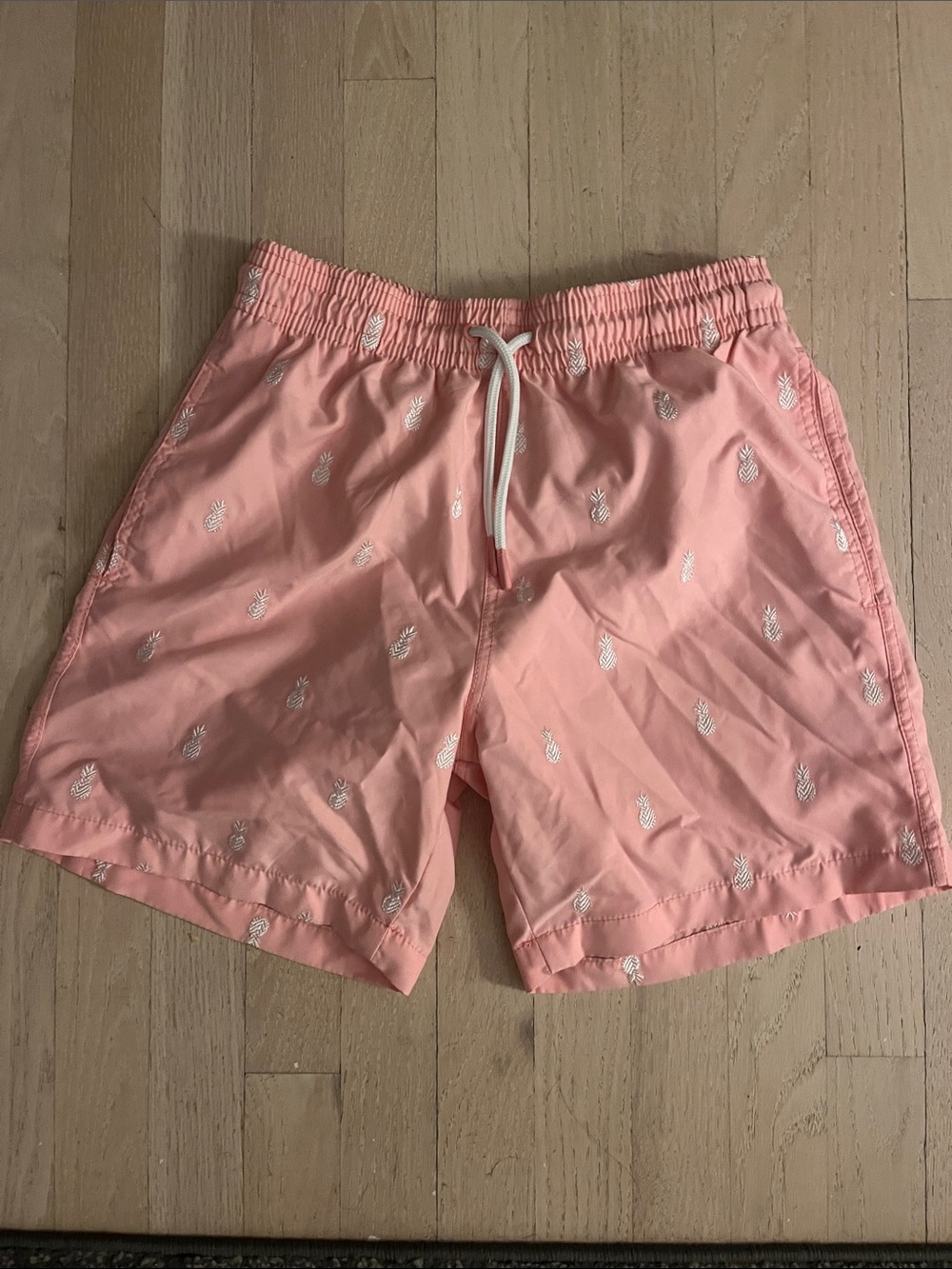 Kids Pineapple Print Swim Trunks - Coral Pink